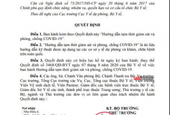Tài liệu: Quyết định 3638/QĐ-BYT 2021 Hướng dẫn tạm thời giám sát và phòng, chống Covid-19