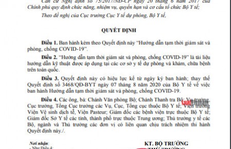 Tài liệu: Quyết định 3638/QĐ-BYT 2021 Hướng dẫn tạm thời giám sát và phòng, chống Covid-19
