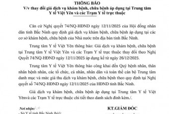 Thông báo thay đổi giá dịch vụ khám, chữa bệnh