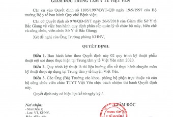 Ban hành quyết định quy trình kỹ thuật phẫu thuật nội soi sản phụ khoa