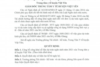 Công bố công khai dự toán ngân sách năm 2025 của Trung tâm Y tế thị xã Việt Yên